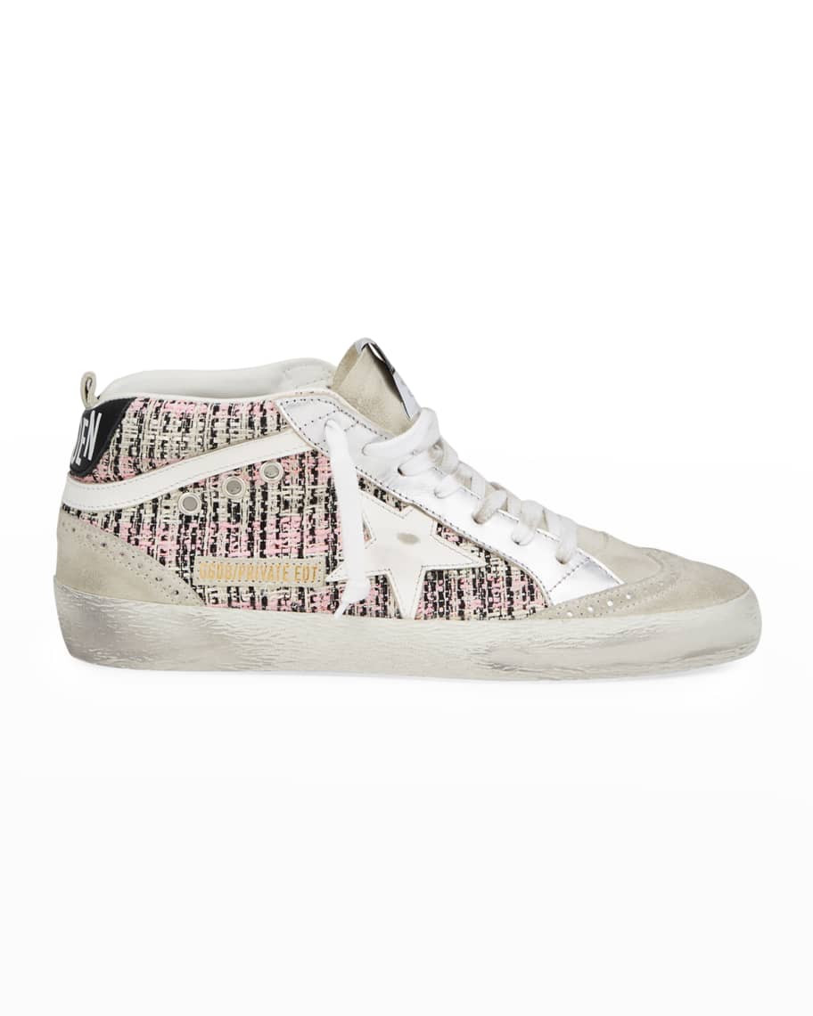 Golden Goose Star Boucle & Laminated Leather Mid-Top Sneakers | Neiman Marcus