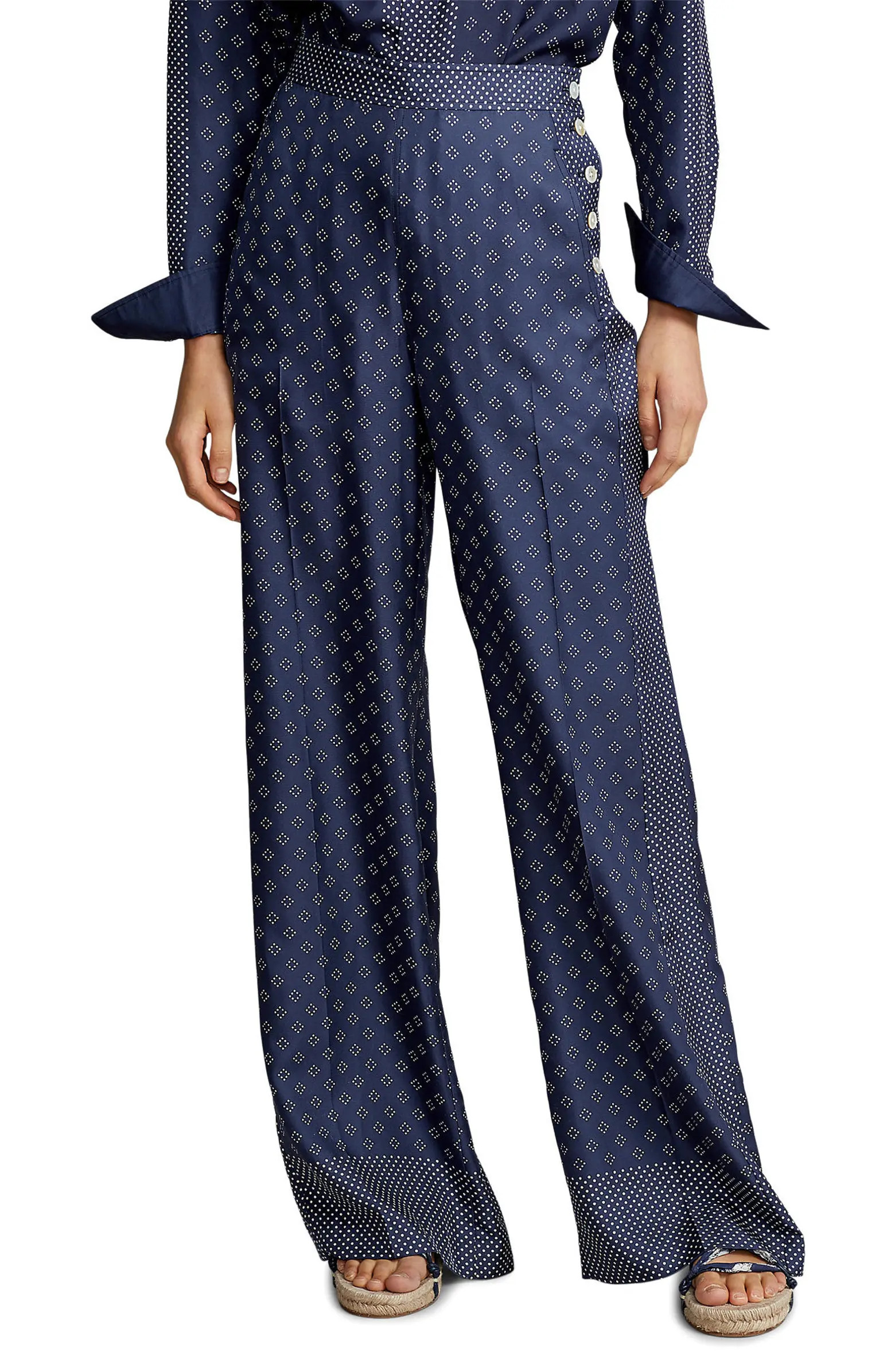 Polo Ralph Lauren Scarf Print Wide Leg Silk Trousers | Nordstrom | Nordstrom