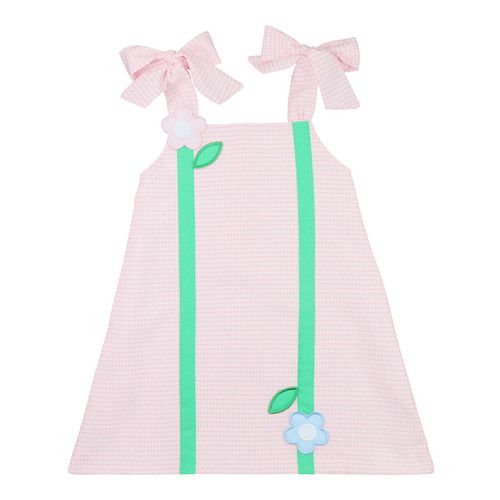 Pink Mini Check Applique Flower Dress | Cecil and Lou
