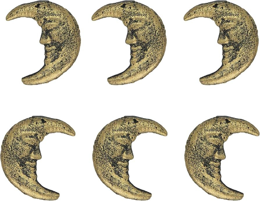 Zeckos Set of 6 Gold Finish Cast Iron Crescent Moon Face Drawer Pulls Decorative Cabinet Knobs Ce... | Amazon (US)