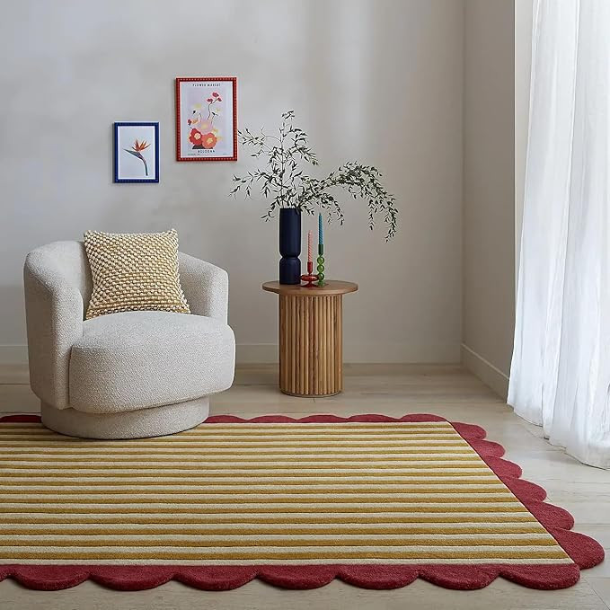 Milo Scallop Area Rug – 5’ x 7' – Handmade Wool Area Rugs – Yellow – Rugs for Living Ro... | Amazon (US)