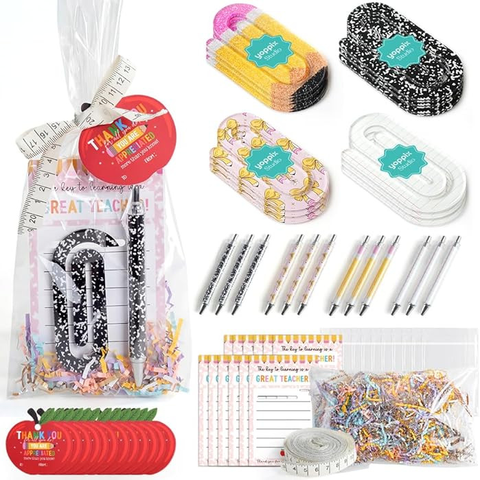 YOPPIX 12 Set Teacher Appreciation Gifts - Ballpoint Pens with Acrylic Paper Clips Bookmarks, Dis... | Amazon (US)