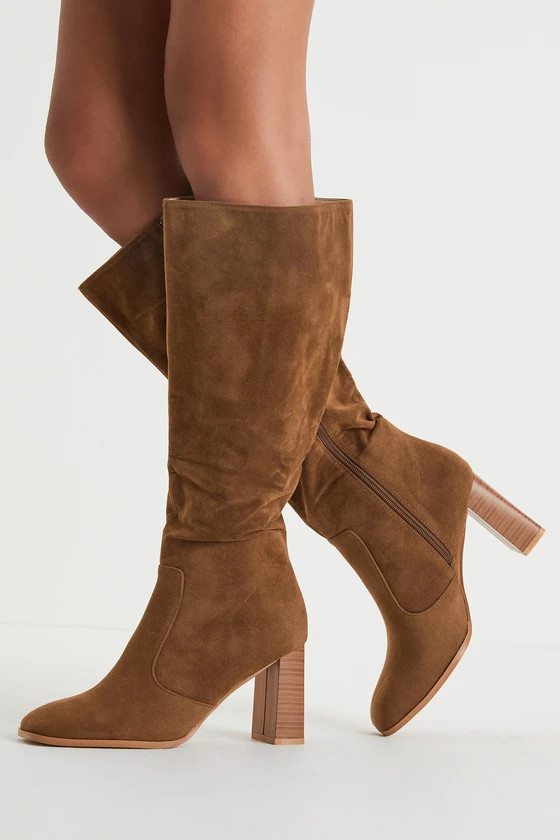 Arabelle Chestnut Suede Square Toe Knee-High Boots | Lulus (US)