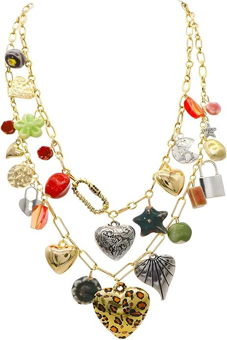 We We Chunky Antique Heart Charm Necklace for women Vintage Sun Stars Hearts Sea shell Starfish B... | Amazon (US)