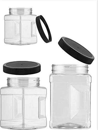 House Naturals PET Plastic Square Pinch Grip Jar BPA Free 64oz 32oz 16oz with lid, Made in USA, P... | Amazon (US)