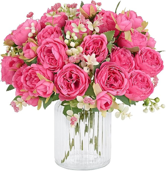 MARTINE MALL 4 Packs Peonies Artificial Flowers, Rose Red Artificial Peonies, Silk Peonies Flower... | Amazon (US)