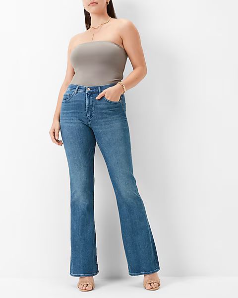 High Waisted Medium Wash Flare Jeans | Express