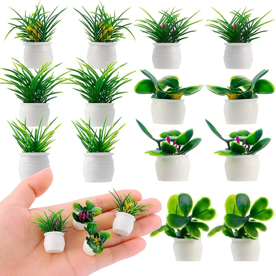 Dollhouse Miniature Bonsai Plant, 14 Pieces Doll House Mini Potted Plant Tiny Artificial Greenery... | Amazon (US)