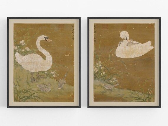 Set of Two Chinese Swan Art Prints / Vintage Art / Asian Art / | Etsy | Etsy (US)