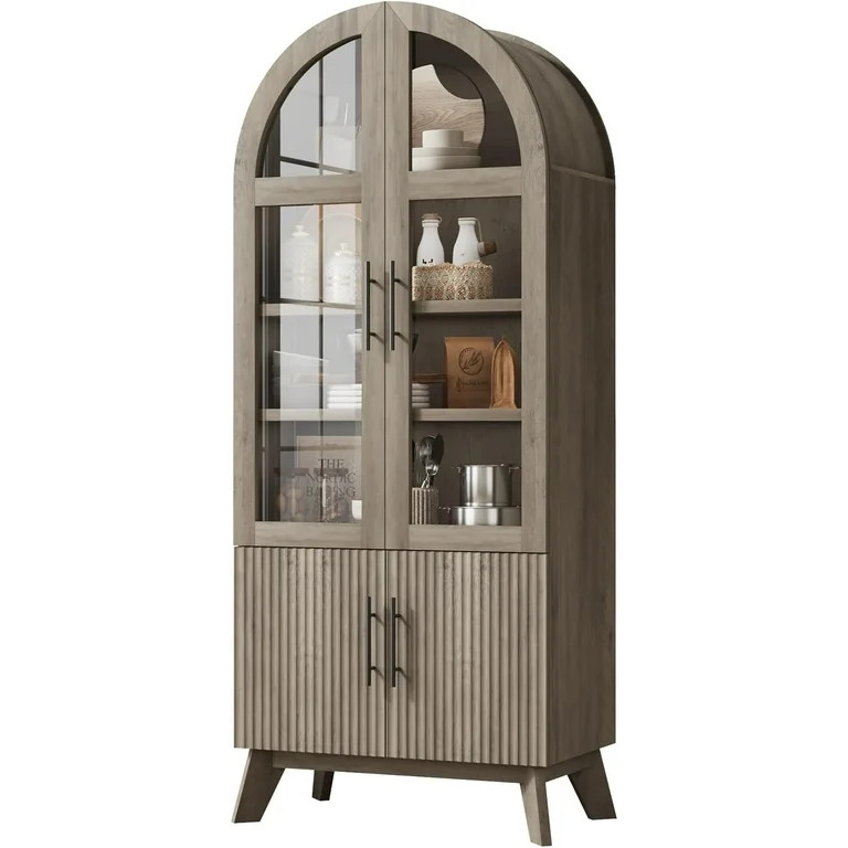 71" Tall Arched Kitchen Pantry Cabinet, Modern Fluted Storage Cabinets with Adjustable Shelves & ... | Walmart (US)