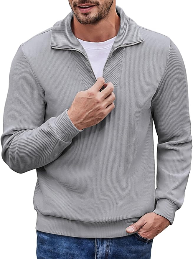 COOFANDY Men's Quarter Zip Up Pullover Slim Fit Mock Neck Long Sleeve Sweaters Casual Corduroy Po... | Amazon (US)