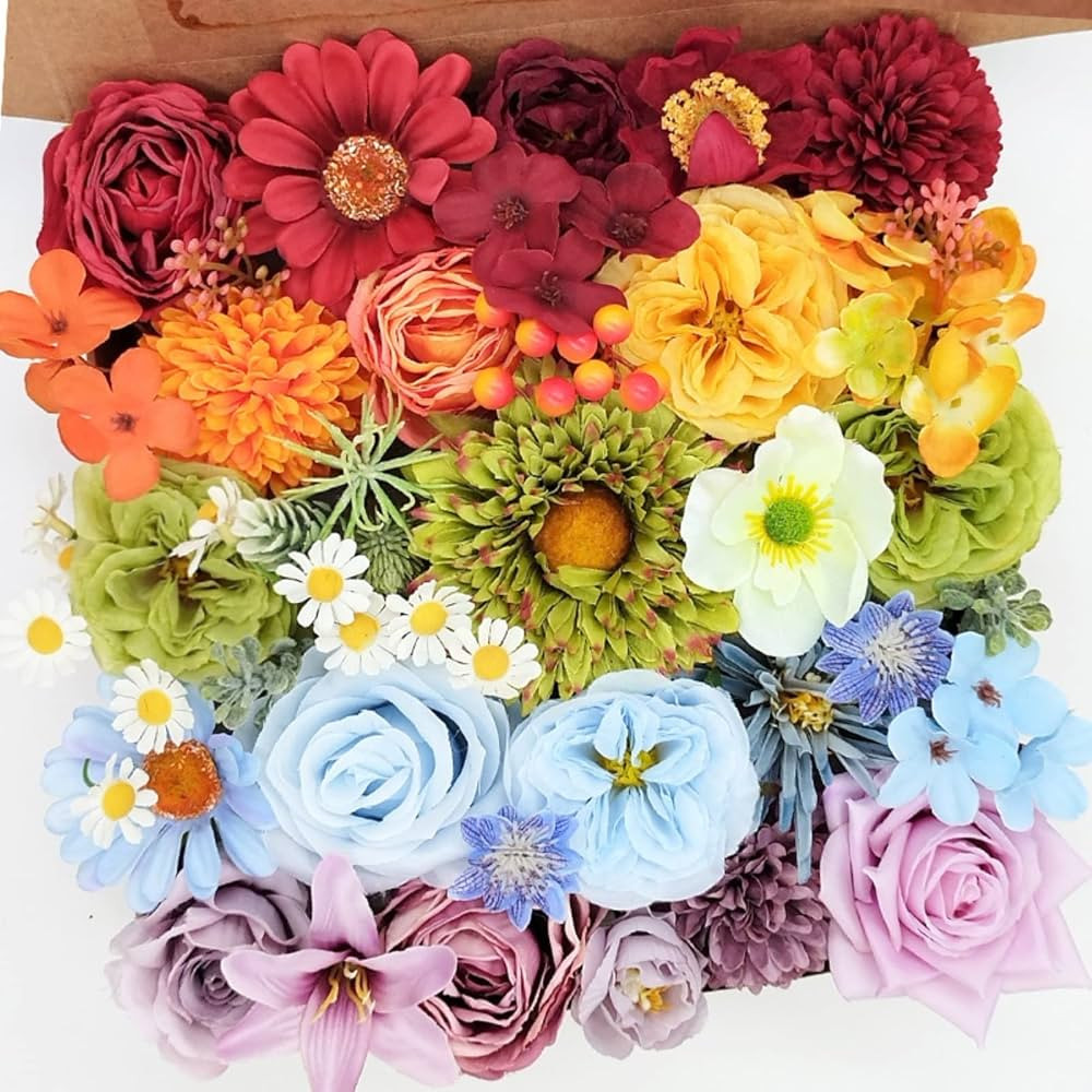 ASTRYAS 38pcs Artificial Flowers Bouquets Box Set for DIY Bridal Wedding Shower Decorations Rainb... | Amazon (US)