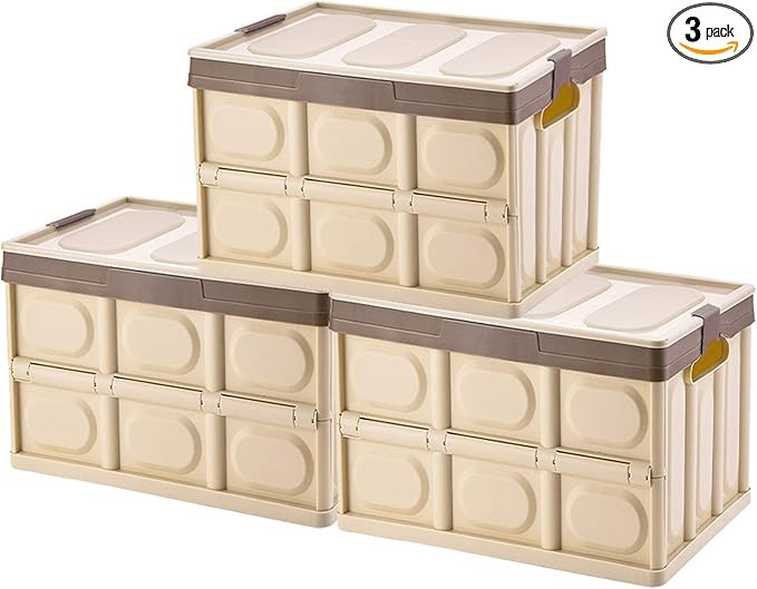 Phyllia Foldable Storage Boxes with Lids, 3-Pack Collapsible Plastic Storage Bins Organizer Conta... | Amazon (US)