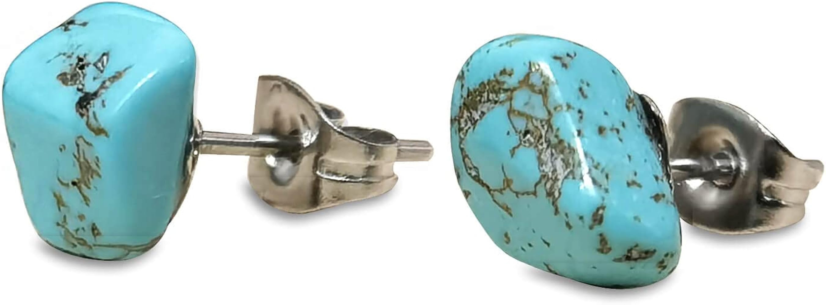 Turquoise Stud Earrings for Women, Tibetan Tiny Blue Raw Gemstone Earrings with Stainless Steel S... | Amazon (US)