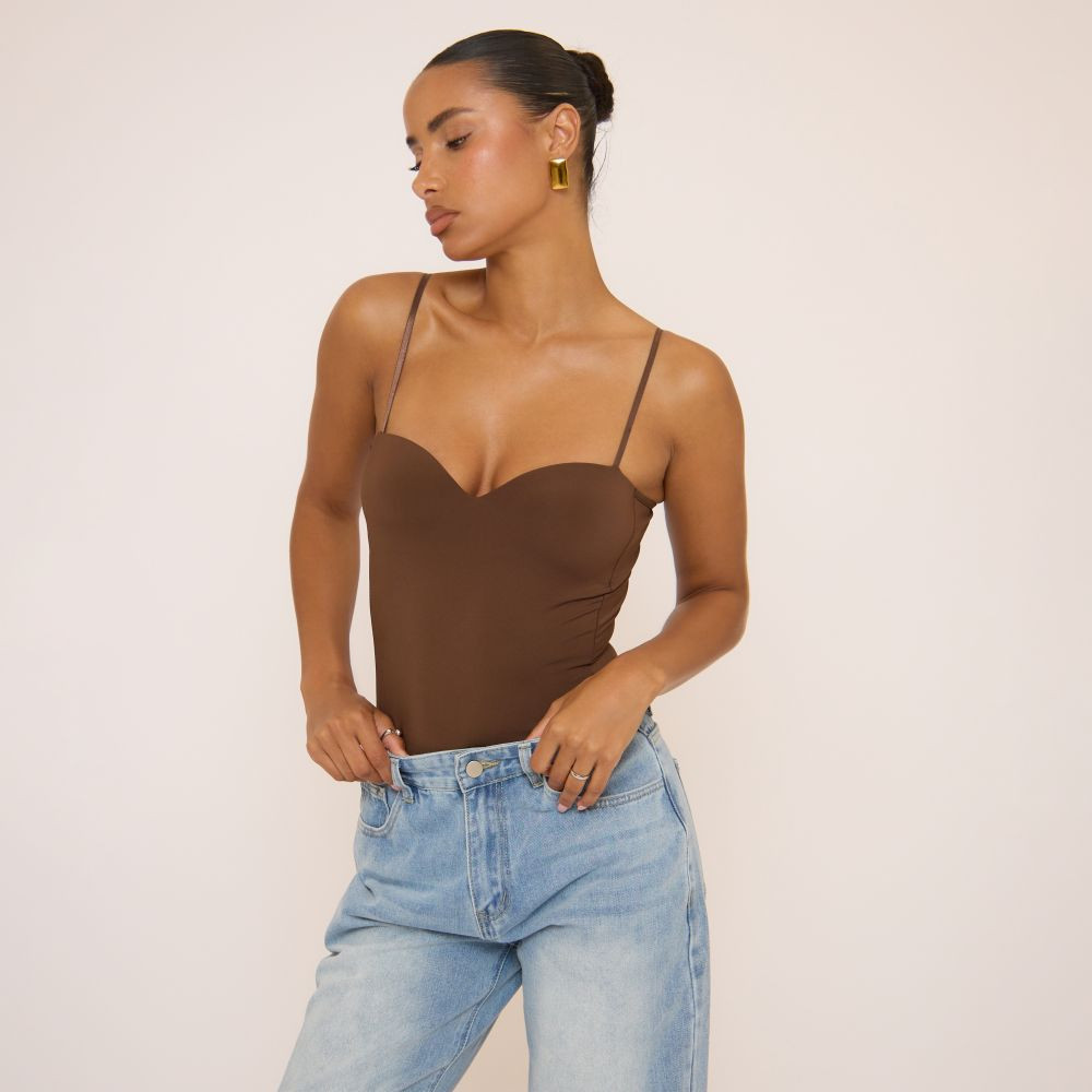 Sweetheart Neckline Strappy Bodysuit In Brown | EGO (UK)
