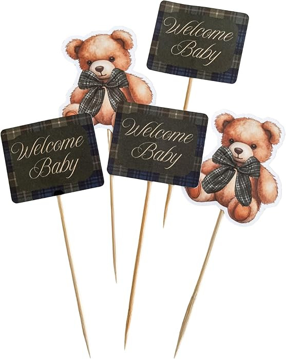 Luxury Teddy Bear Baby Shower Decorations, Preppy Baby Shower Decor, Plaid Bear Cupcake Toppers, ... | Amazon (US)