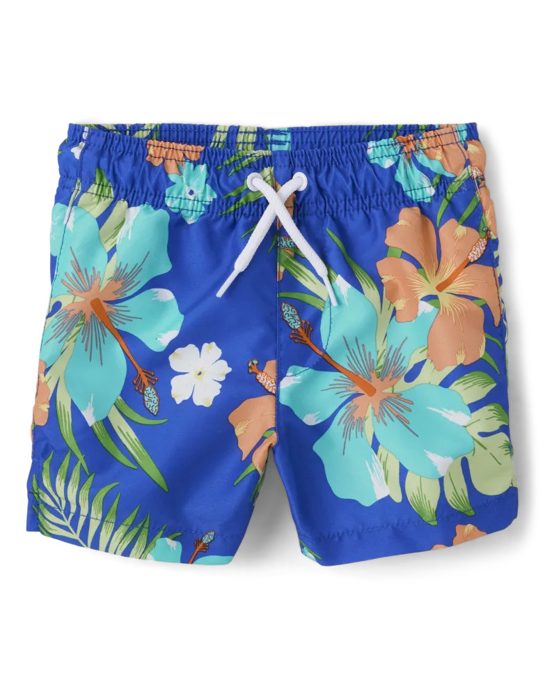 Baby And Toddler Boys Matching Family Tropical Swim Trunks - cool cobalt | The Children's Place