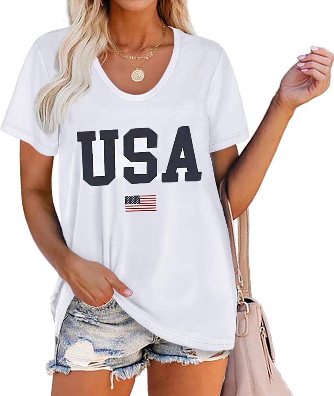 Womens Short Sleeve V Neck Pocket T-Shirt Casual Blouse Tops | Amazon (US)