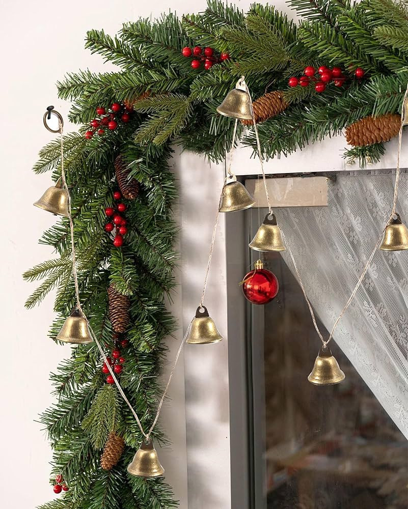 Christmas Bell Garland for Mantel Decor, 6FT String of 11 Jingle Bells with 2 Hanging Loops Chris... | Amazon (US)