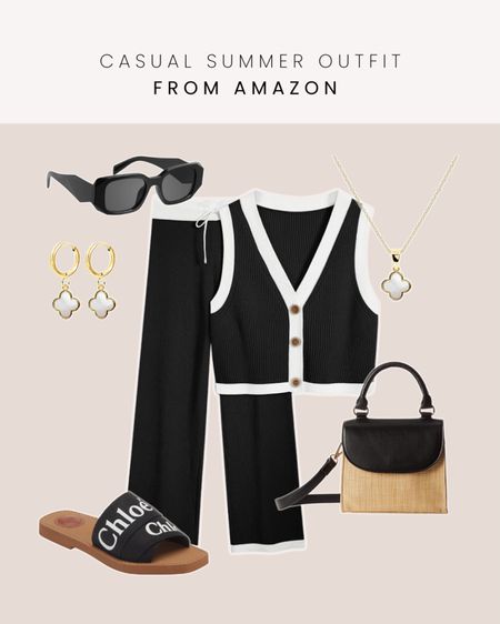 Every day simple outfit idea from Amazon — two piece set, sandals, designer shoes, straw bag, sunglasses, summer outfit, jewelry 

#LTKSeasonal #LTKfindsunder100 #LTKfindsunder50