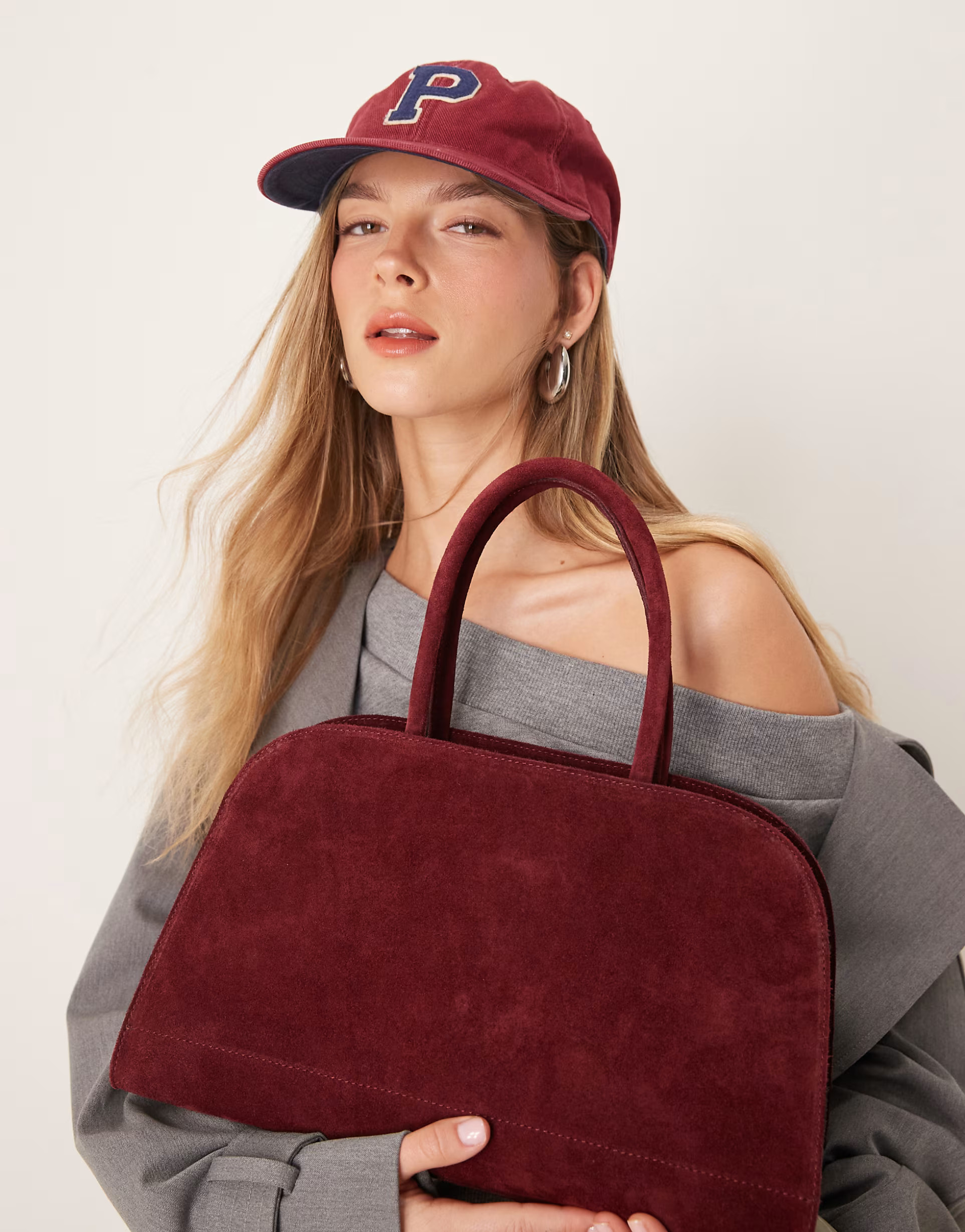 ASOS DESIGN - Tote bag style bowling en daim - Bordeaux | ASOS (Global)