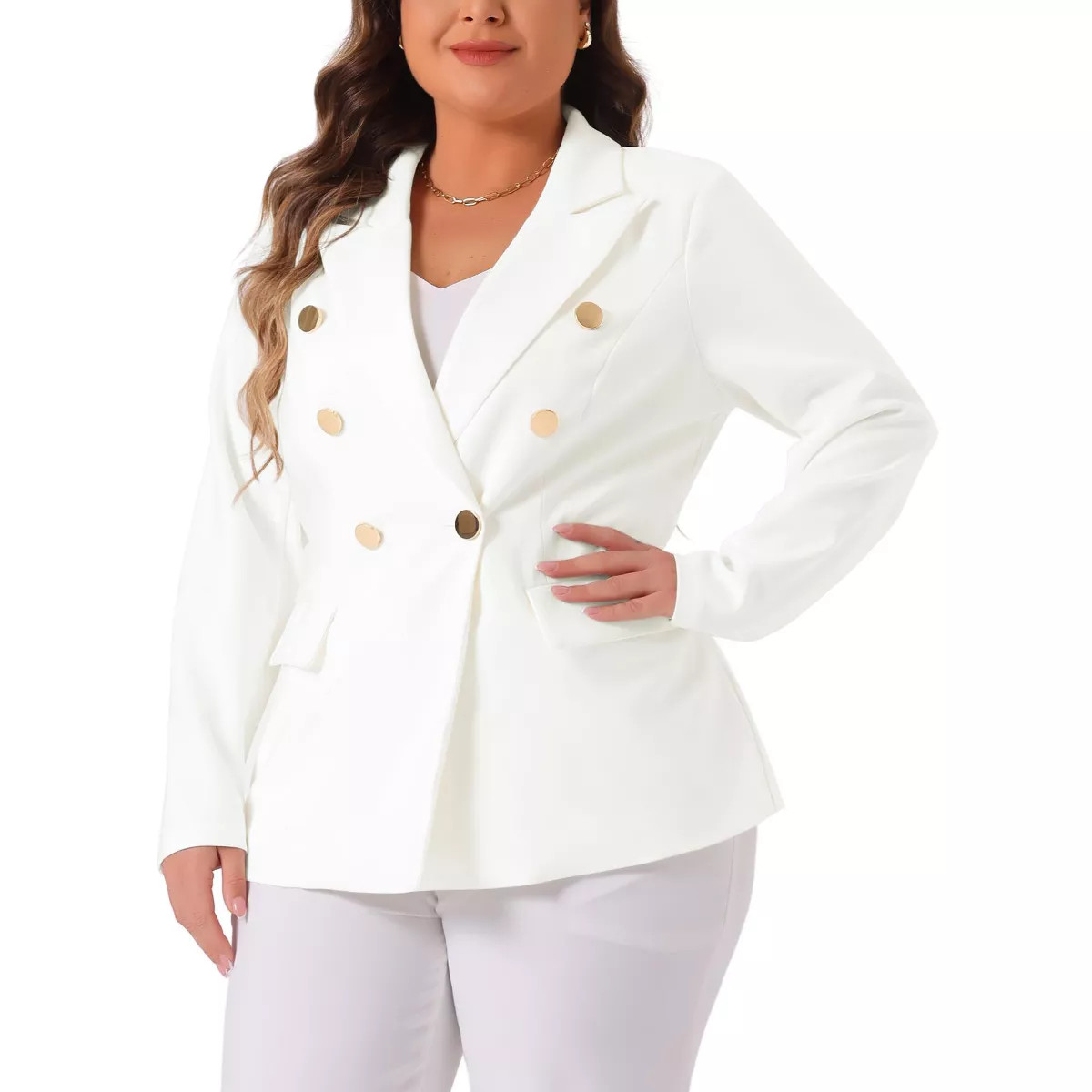 Agnes Orinda Women's Plus Size Office Work Notch Lapel Double Breasted Long Sleeve Blazer | Target