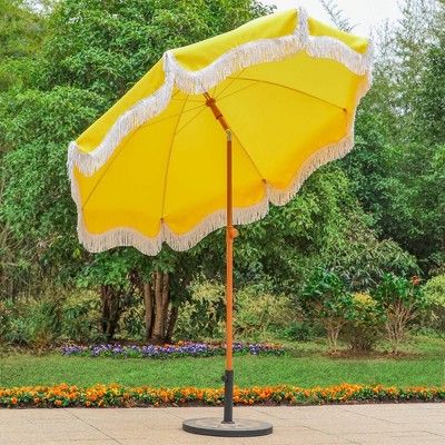 Captiva Designs 7ft Fringed Elegant Valance Crank Tilt with Solar Lit LED Patio Market Umbrella | Target