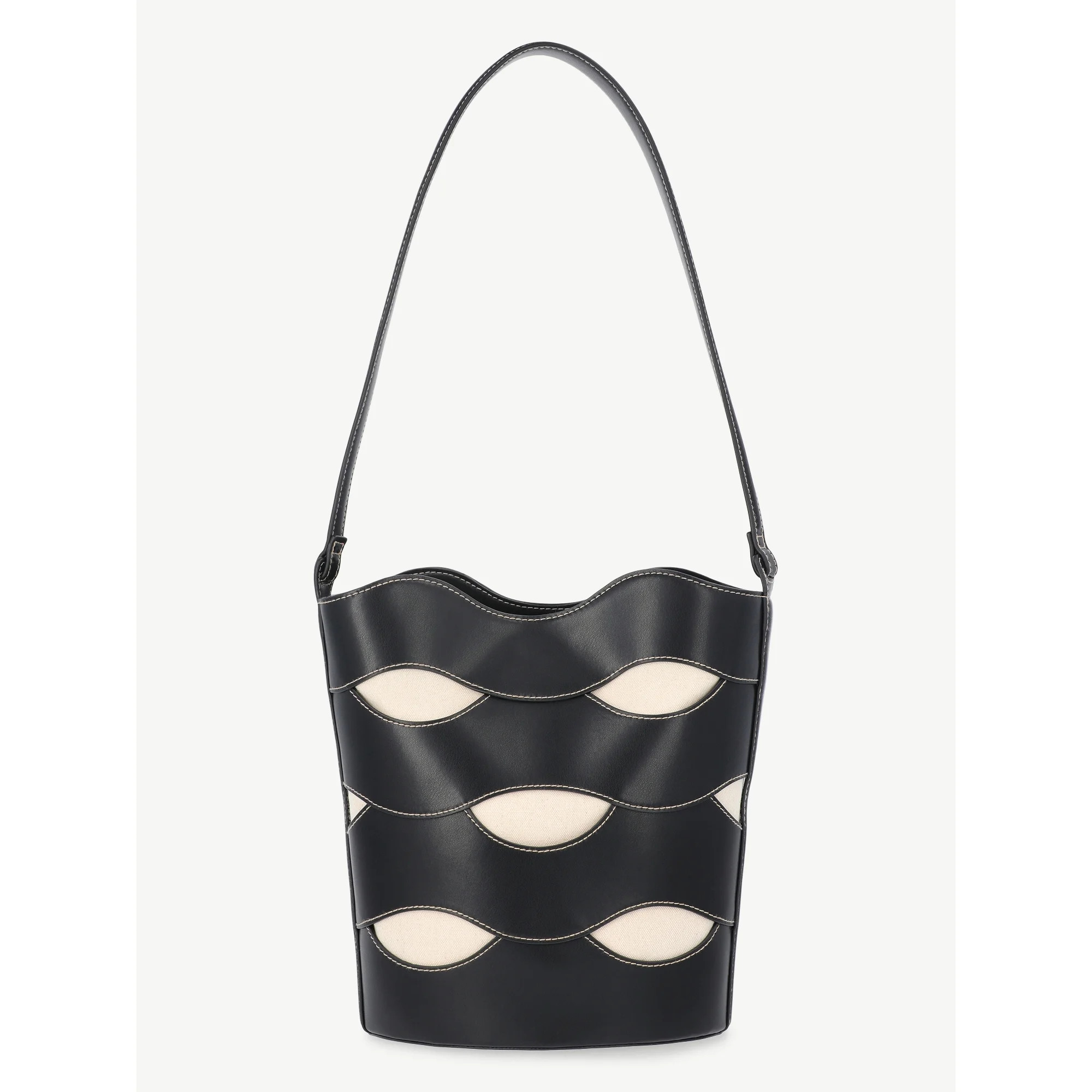 Free Assembly Women's Maria Cut Out Bucket Bag, Black/Cream | Walmart (US)