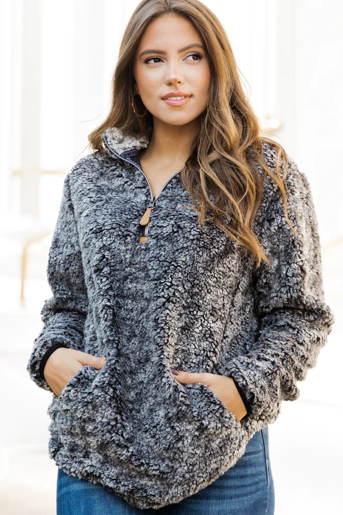 Tell Me Everything Black Sherpa Pullover Jacket | The Mint Julep Boutique