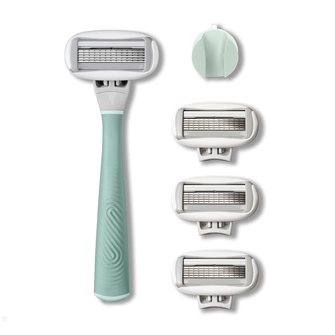 FLAMINGO 5-Blade Razors for Women - 1 Razor Handle + 4 5-Blade Refills + 1 Shower Holder - Sage | Amazon (US)
