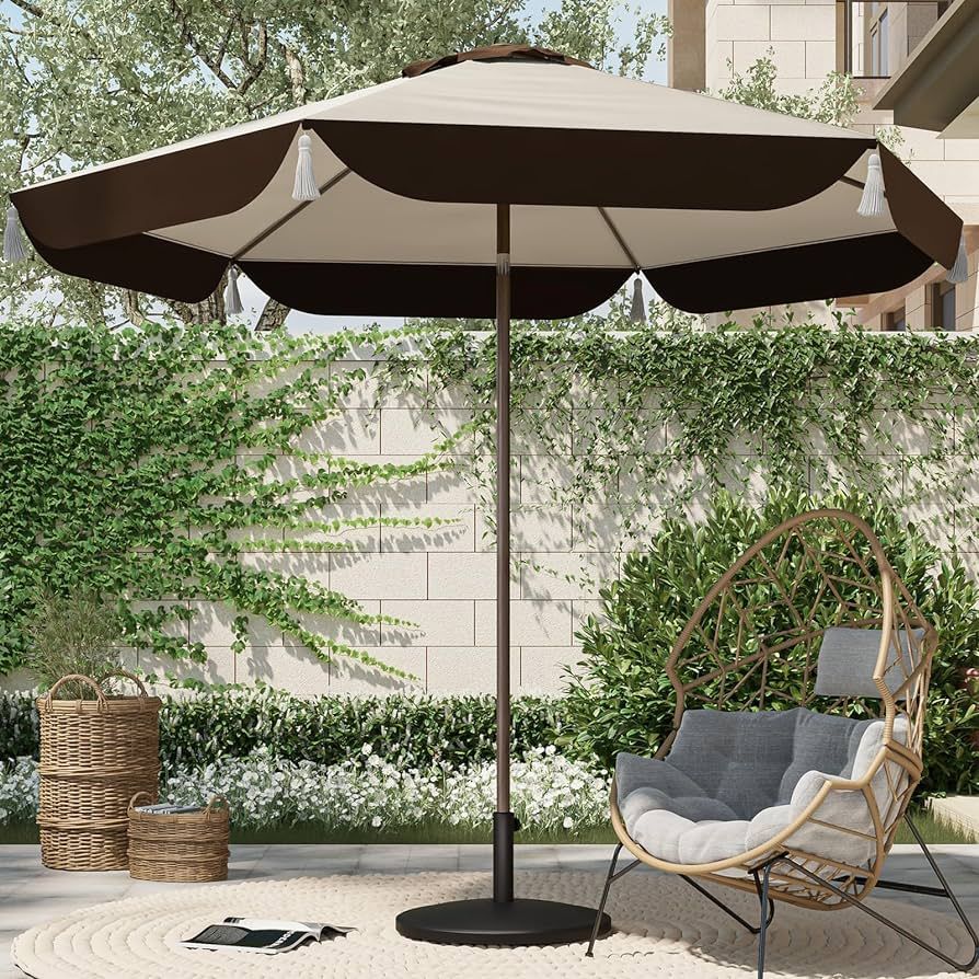 Grand patio 9FT Patio Umbrella with Fringe, Outdoor Tassel Umbrella with Push-Button Tilt for Poo... | Amazon (US)