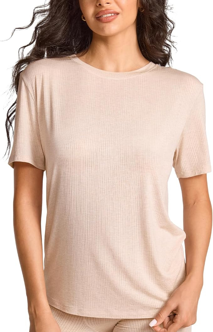 Natrelax Modal Ribbed Pajamas T Shirt | Semi Sheer Fabric, Oversized Short Sleeve Tops, Boyfriend... | Amazon (US)