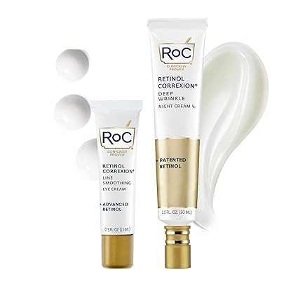 RoC Retinol Correxion Value Set Duo, Deep Wrinkle Anti-Aging Night Face Cream + Under Eye Cream f... | Amazon (US)