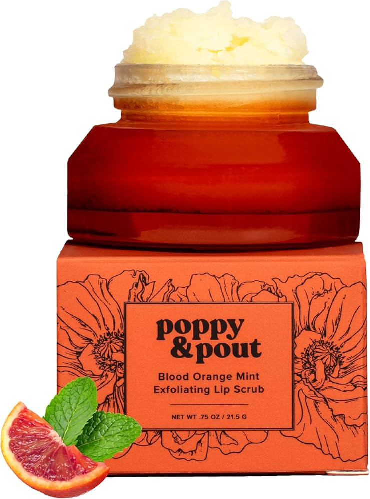 Poppy & Pout Natural Lip Scrub, Moisturizing Sugar Scrub for Dry Lips with Essential Oils, Lip Sc... | Amazon (US)