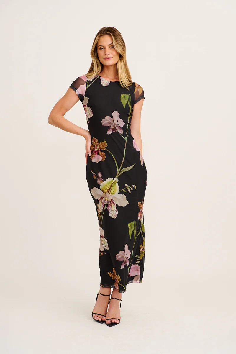 Ellisah Maxi Dress Black Multi Floral Mesh | St Frock | St.Frock AU