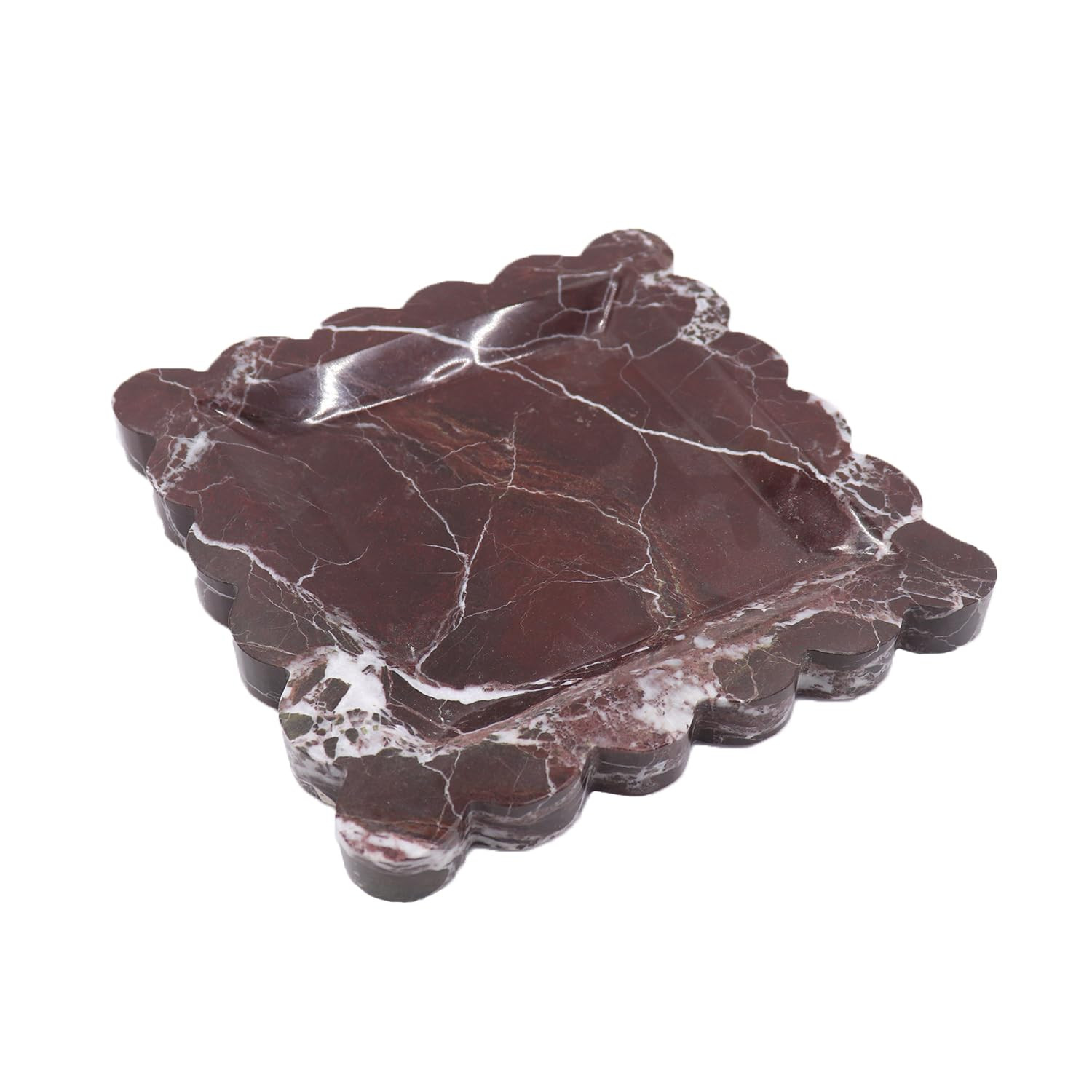 Square Marble Decorative Tray with Scalloped Edge, Luxury Natural Stone Bathroom Vanity Tray, Dre... | Amazon (US)