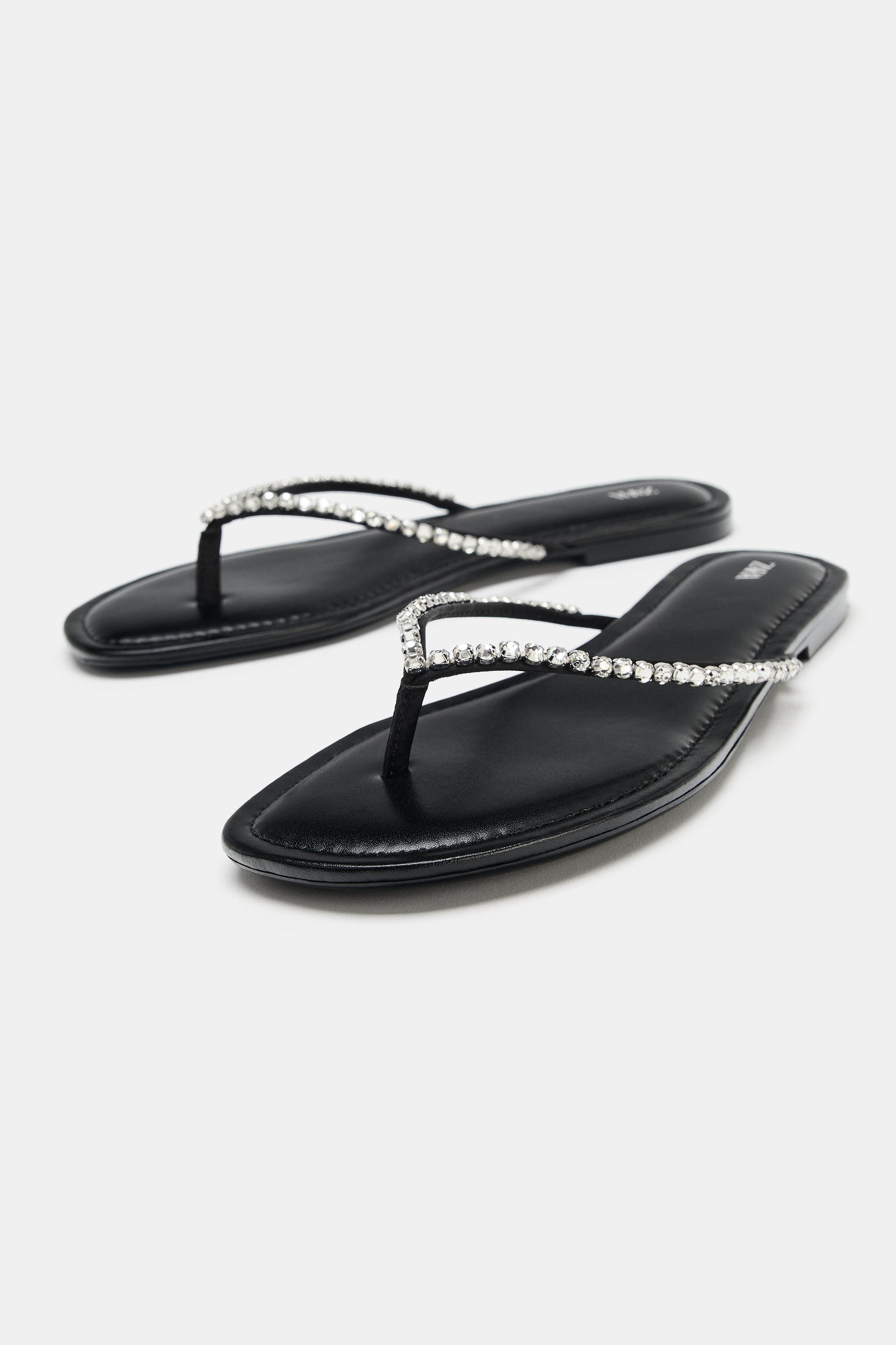 RHINESTONE FLAT SANDALS | Zara UK