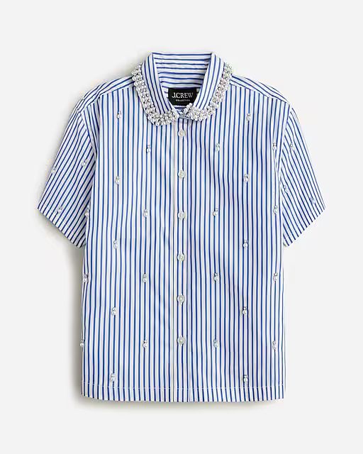 Collection cropped short-sleeve shirt in stripe with pearl details | J.Crew US