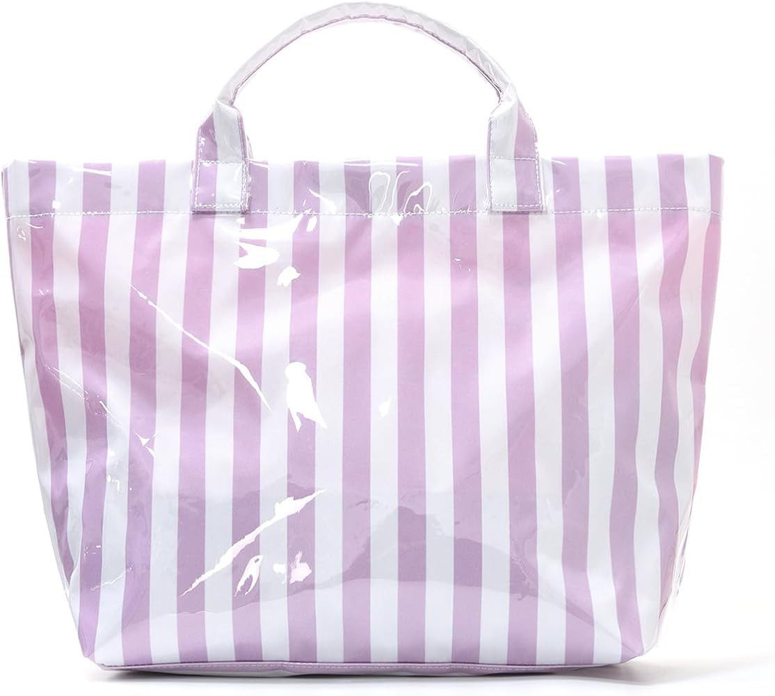 Lushandy Striped PVC Tote Bag for Women, Waterproof Plastic Tote Bag for Beach Pool Large Top Han... | Amazon (US)