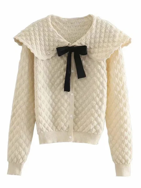'Eileen' Ribbon Collar Buttoned Cardigan | Goodnight Macaroon