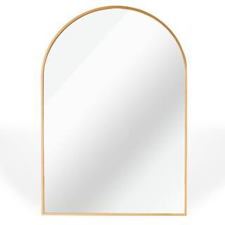 24 in. W x 36 in. H Arched Framed Wall-Mounted Bathroom Vanity Mirror in Gold | The Home Depot