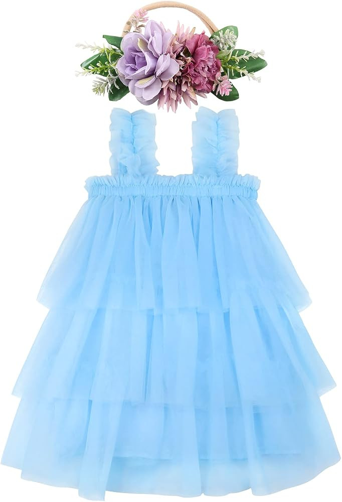 AGQT Baby Girls Tulle Tutu Dress Birthday Party Tulle Babydoll Dresses Size 6M-5T | Amazon (US)