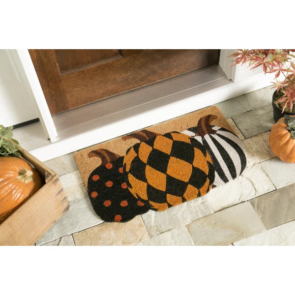 Honea 18" x 30" Harvest Pumpkins Shaped Outdoor Coir Doormat | Wayfair North America