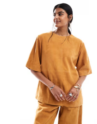 ASOS DESIGN suede oversized cocoon sleeve tee co-ord in ginger | ASOS | ASOS (Global)