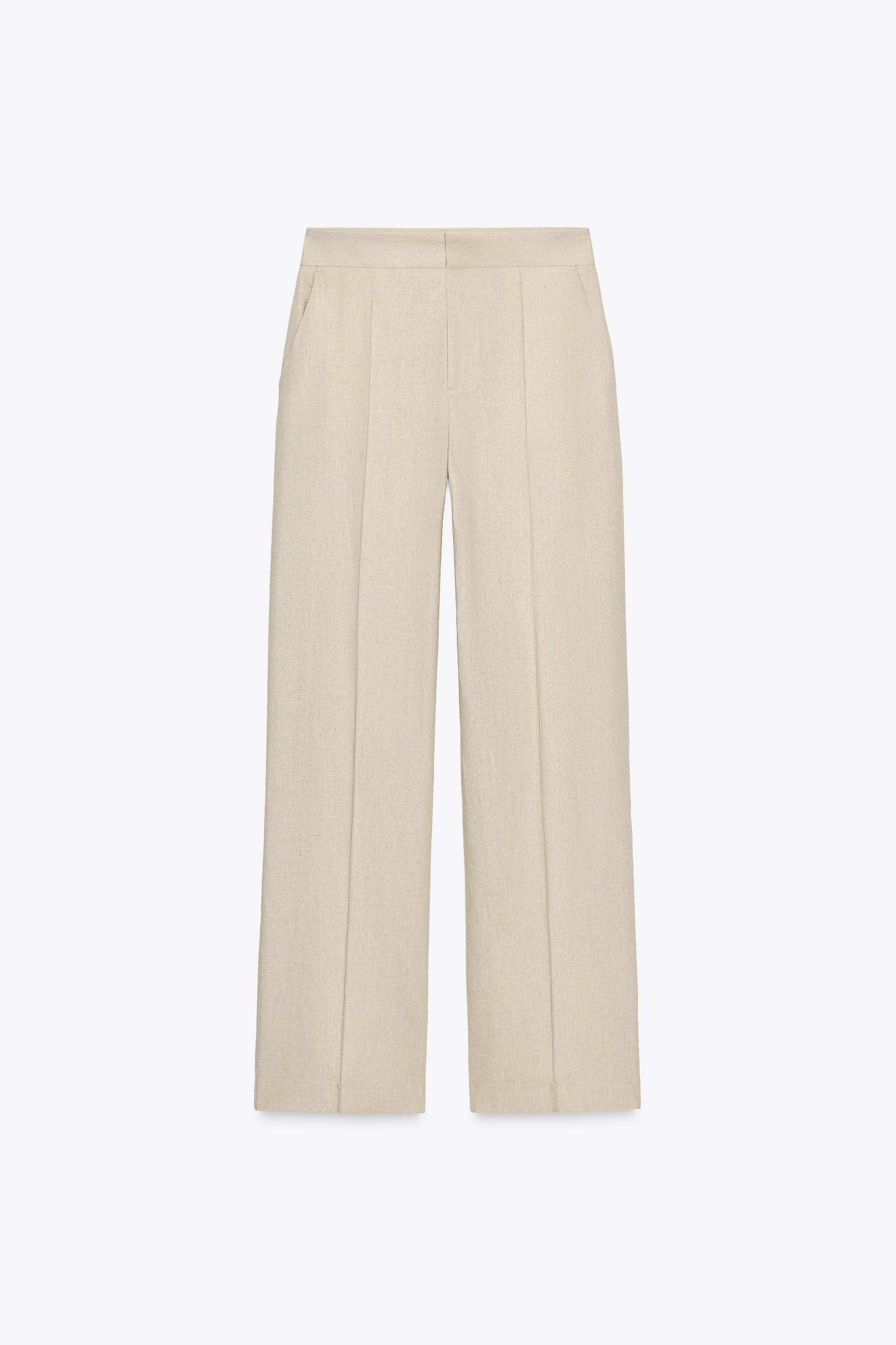 STRAIGHT LEG LINEN BLEND TROUSERS | Zara UK