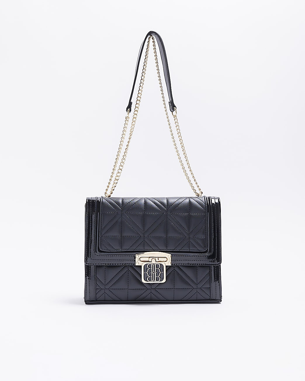 Black embossed chain strap shoulder bag | River Island (UK & IE)