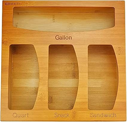 Bamboo Ziplock Bags Storage Organizer for Kitchen Drawer, Food Storage Bag Holder With Gallon ,sa... | Amazon (US)