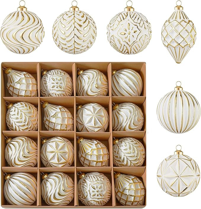 16Pcs Vintage Rustic Christmas Ball Ornaments - Large Shatterproof Neutral Christmas Ornaments Se... | Amazon (US)