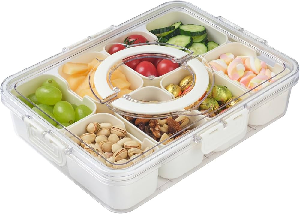Snackle Box Container,Divided Serving Tray with Lid and Handle,Portable Snack Box Charcuterie Pla... | Amazon (US)