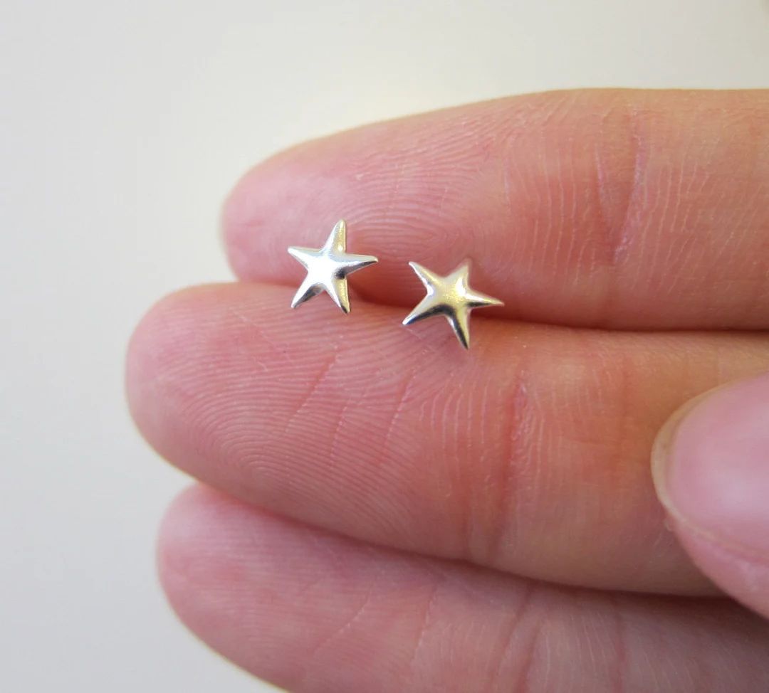 Tiny Sterling Silver Star Stud Earrings, Star Earrings. - Etsy | Etsy (US)